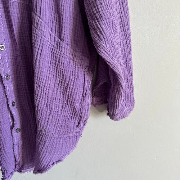 Free People Summer Daydream Button Down in Purple - Picture 4 of 9